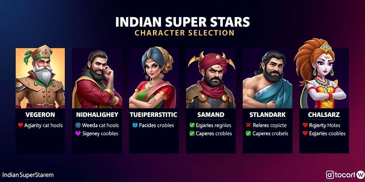 Indian Super Stars Character Selection Indian Super Stars character selection screen showing diverse regional characters with their abilities