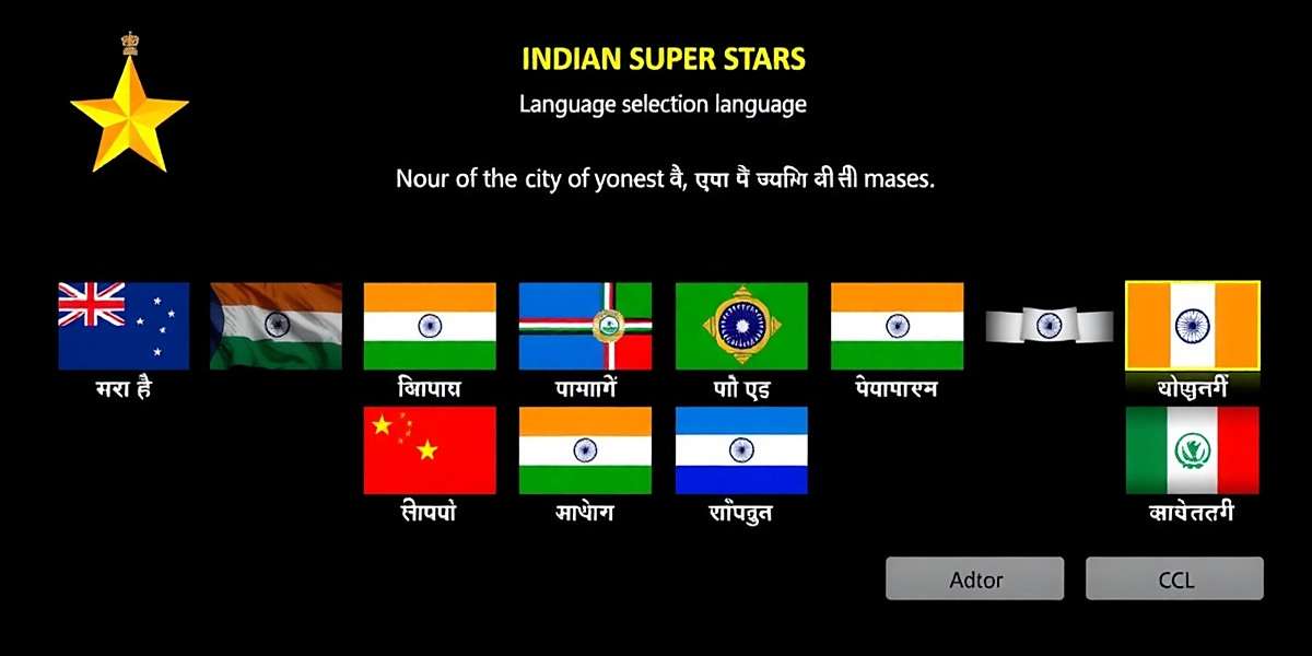 Indian Super Stars Language Support Indian Super Stars language selection screen showing various Indian language options with regional flags